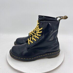 Dr Martens Air Wair 11821 Women Size 7 Black Leather Yellow 8 Eye Combat Boot